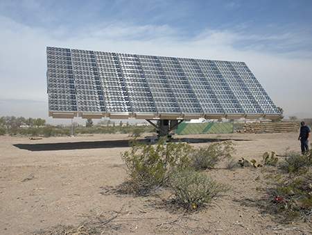 Photo 2. Are we connecting a dual axis solar concentrator tracker? This tracker produces 25 kW at close to 600 v, so you need to know what you’re working with.