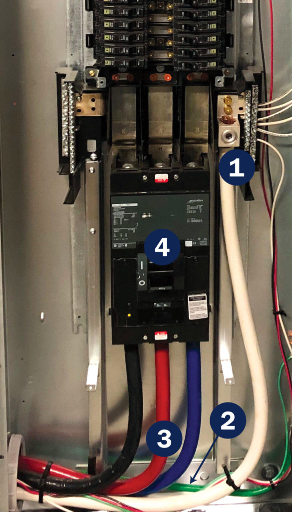 1. Grounded neutral conductor 2. Supply side bonding jumper 3. Secondary conductors 4. Secondary conductor overload protection