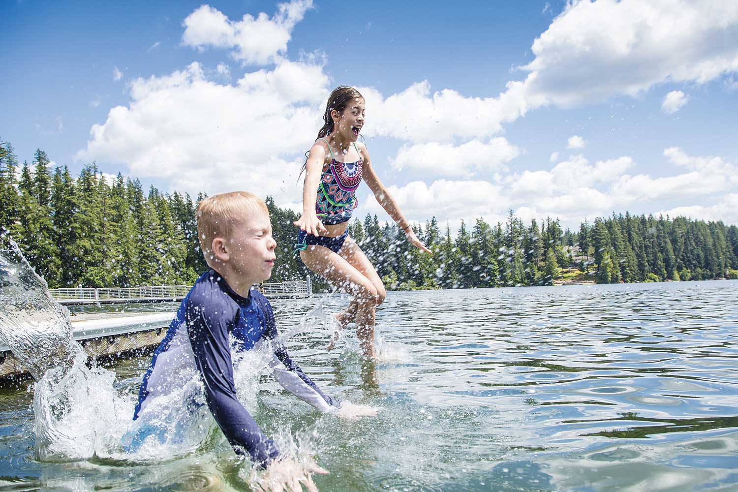 Children playing in lake. It's important to protect against electric shock drowning in lakes