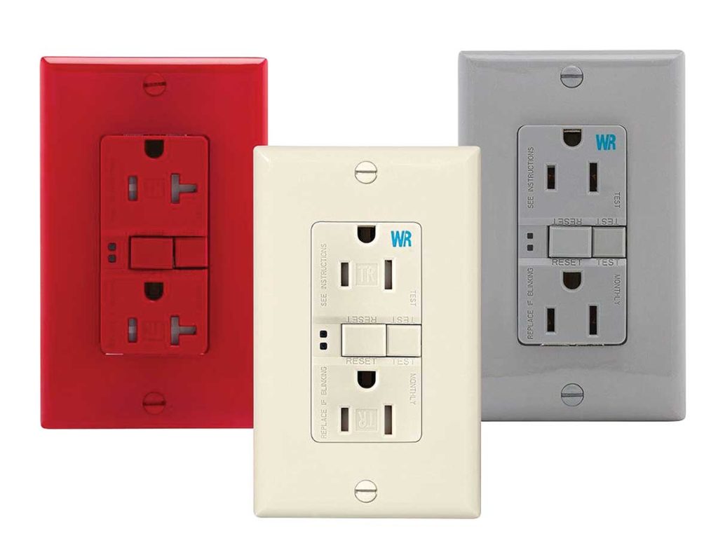 Figure 4. GFCI Tamper-Resistant Receptacles. Hospital Grade (left) and Weather-Resistant (center, right)