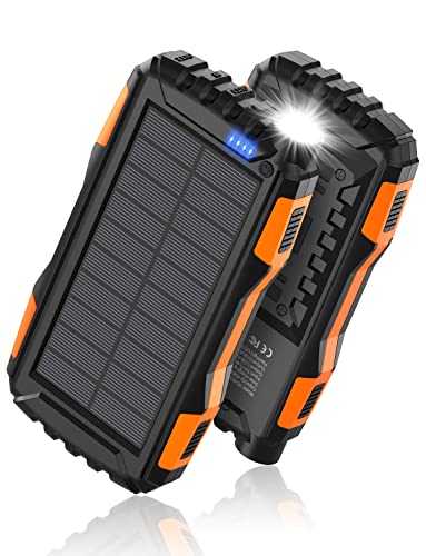 Power-Bank-Solar-Charger - 42800mAh Power Bank,Solar Charger,External Battery Pack 5V3.1A Qc 3.0 Fast Charging Built-in Super Bright Flashlight (Light Orange)