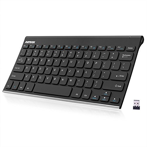 Arteck 2.4G Wireless Keyboard Stainless Steel Ultra Slim Keyboard for Computer/Desktop/PC/Laptop/Surface/Smart TV and Windows 11/10 / 8/7 / Vista/XP Built in Rechargeable Battery