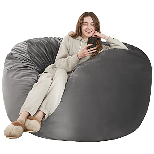 HABUTWAY Bean Bag Chair: Giant 4' Memory Foam Furniture Bean Bag Chairs for Adults with Microfiber Cover - 4Ft, Grey